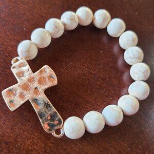 Cross Bracelet For Women Stretchy Beaded Christian Jewelry Cute Gift Faux Stones